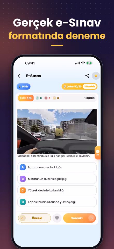 Gerçek sınav formatında deneme ekranı